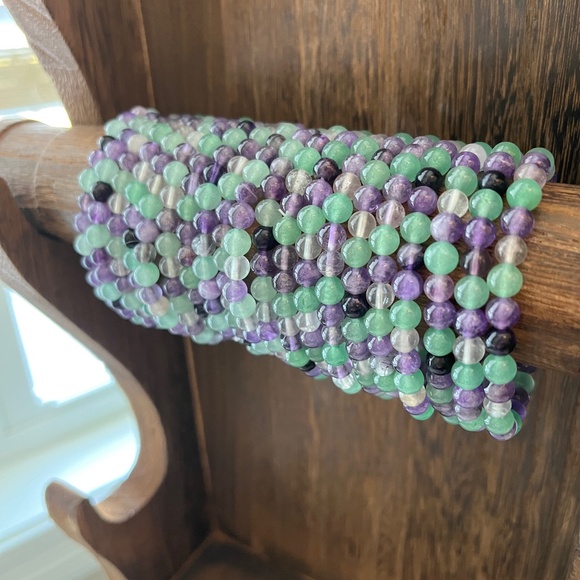 Fluorite Amethyst and Green Aventurine Bracelet (one) - Picture 1 of 5